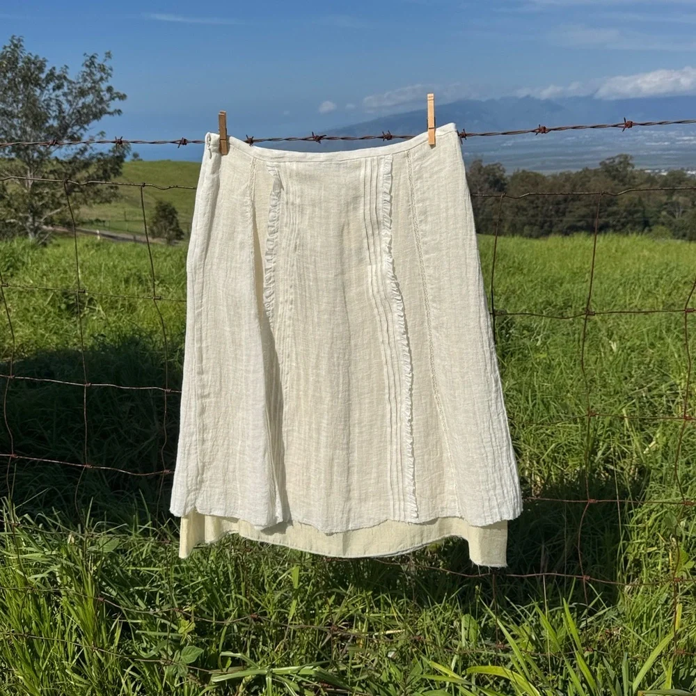 Zara Linen Layered Gauzey Midi Skirt ZW Collection boho chic Cream NWT L - Picture 7 of 8